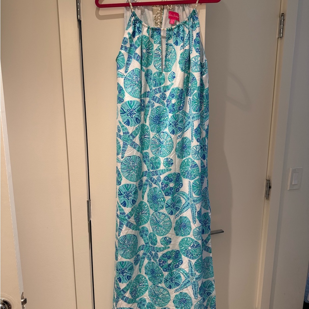 Lilly Pulitzer Sea Urchin for You Satin Halter Maxi Dress, size SM